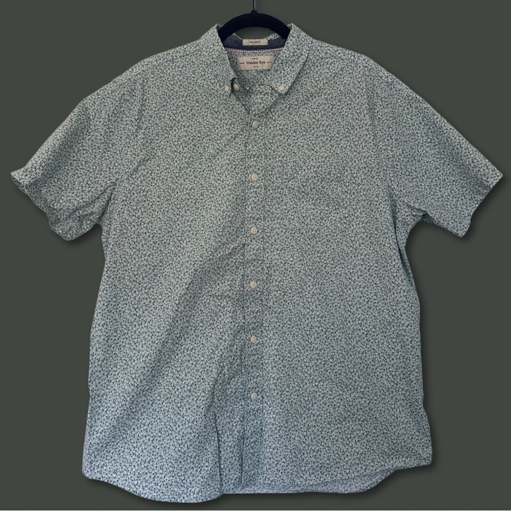 Hawker Rye (Large) Sea Foam Green Printed Collared Button Up Short Sleeve Shirt